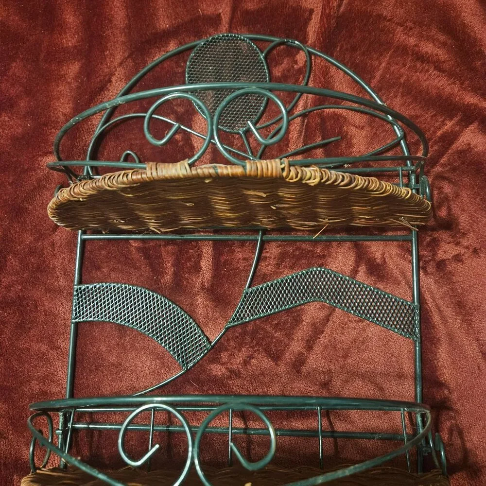 2 tier wicker shelf metal and wicker